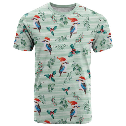 Australia Christmas T Shirt Aussie Kookaburra Watercolor Seamless Style - Aussie Hoodie