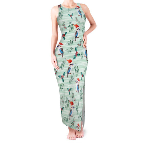 Australia Christmas Tank Maxi Dress Aussie Kookaburra Watercolor Seamless Style - Aussie Hoodie