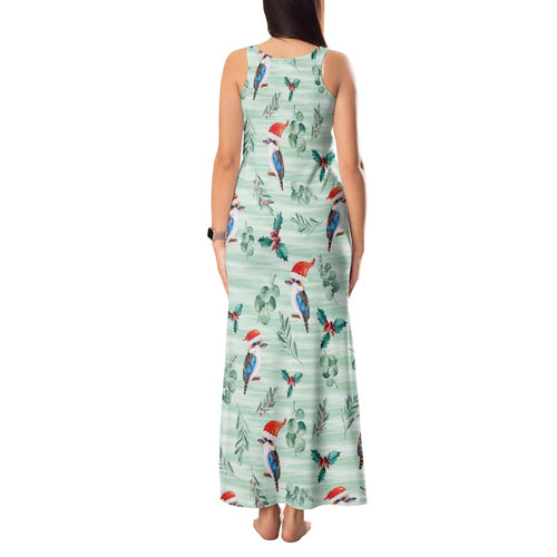 Australia Christmas Tank Maxi Dress Aussie Kookaburra Watercolor Seamless Style - Aussie Hoodie