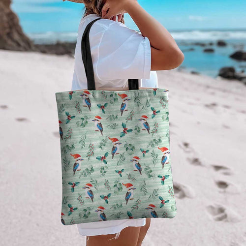 Australia Christmas Tote Bag Aussie Kookaburra Watercolor Seamless Style - Aussie Hoodie