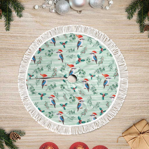 Australia Christmas Tree Skirt Aussie Kookaburra Watercolor Seamless Style - Aussie Hoodie