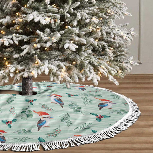 Australia Christmas Tree Skirt Aussie Kookaburra Watercolor Seamless Style - Aussie Hoodie