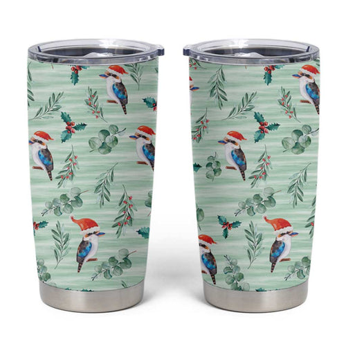 Australia Christmas Tumbler Cup Aussie Kookaburra Watercolor Seamless Style - Aussie Hoodie
