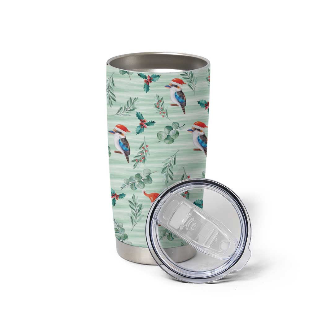 Australia Christmas Tumbler Cup Aussie Kookaburra Watercolor Seamless Style - Aussie Hoodie