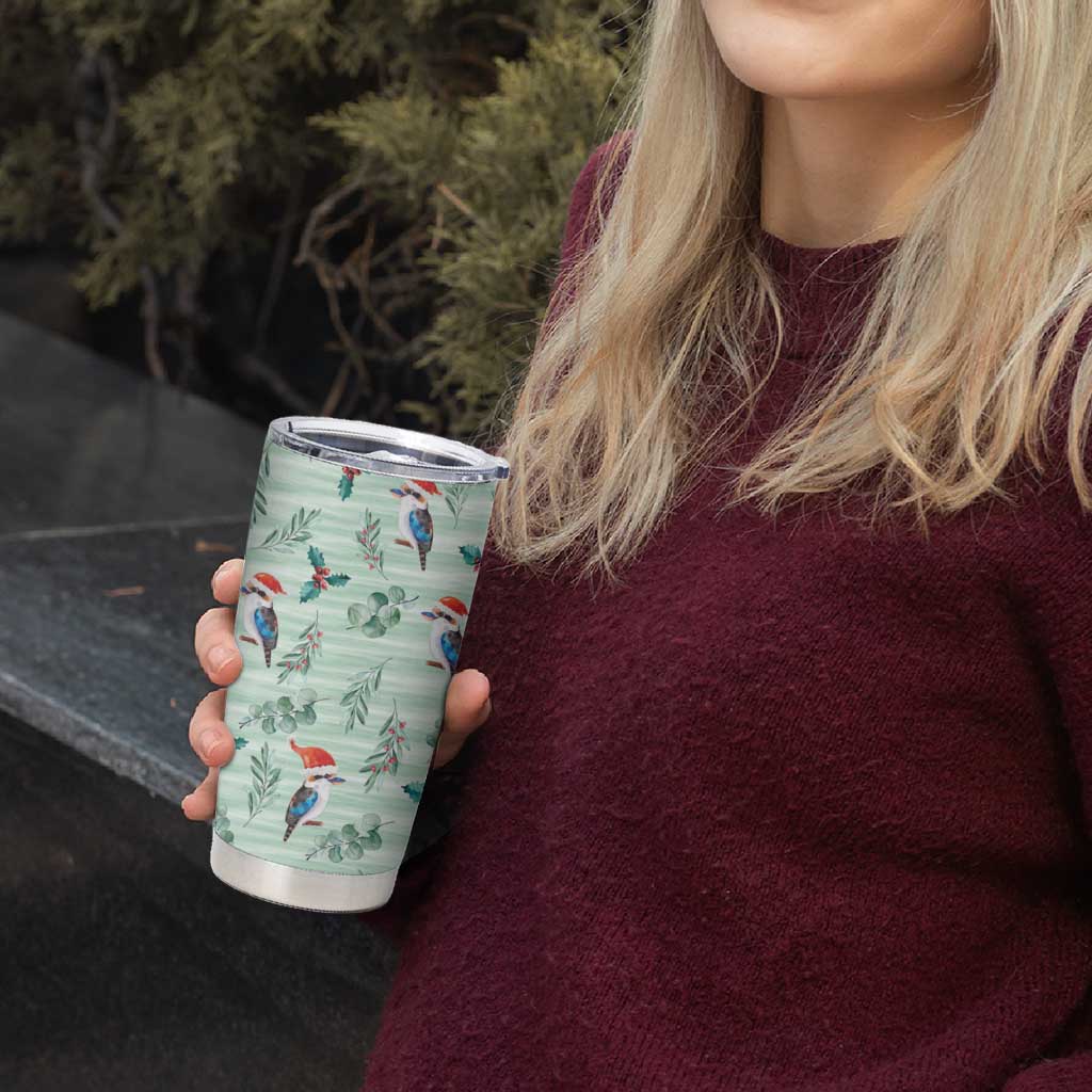 Australia Christmas Tumbler Cup Aussie Kookaburra Watercolor Seamless Style - Aussie Hoodie