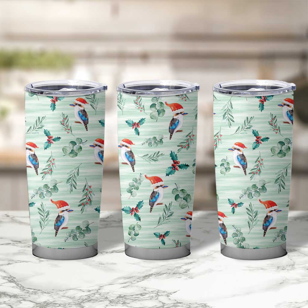 Australia Christmas Tumbler Cup Aussie Kookaburra Watercolor Seamless Style - Aussie Hoodie
