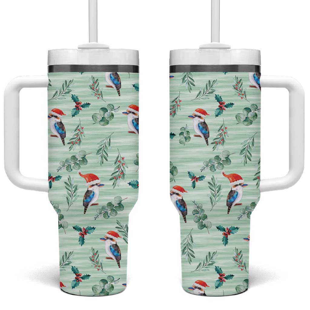 Australia Christmas Tumbler With Handle Aussie Kookaburra Watercolor Seamless Style - Aussie Hoodie