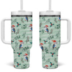Australia Christmas Tumbler With Handle Aussie Kookaburra Watercolor Seamless Style - Aussie Hoodie
