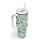 Australia Christmas Tumbler With Handle Aussie Kookaburra Watercolor Seamless Style - Aussie Hoodie