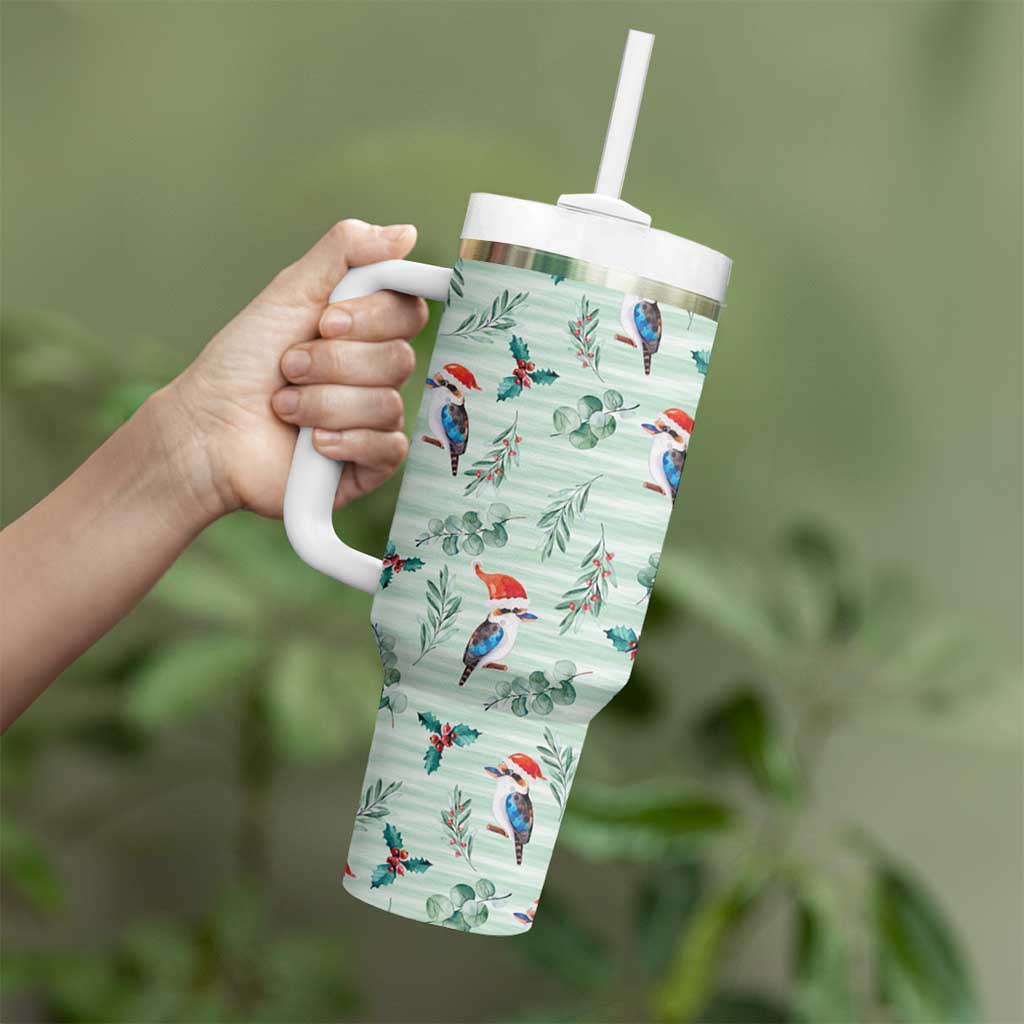 Australia Christmas Tumbler With Handle Aussie Kookaburra Watercolor Seamless Style - Aussie Hoodie