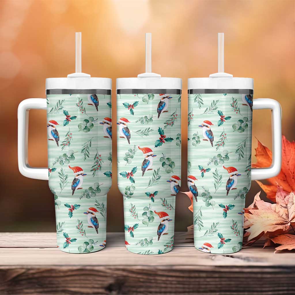 Australia Christmas Tumbler With Handle Aussie Kookaburra Watercolor Seamless Style - Aussie Hoodie