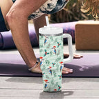 Australia Christmas Tumbler With Handle Aussie Kookaburra Watercolor Seamless Style - Aussie Hoodie