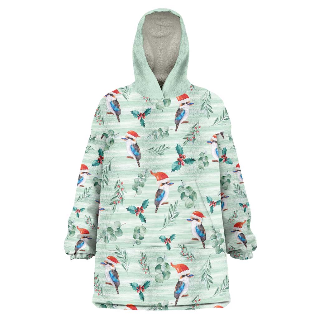 Australia Christmas Wearable Blanket Hoodie Aussie Kookaburra Watercolor Seamless Style - Aussie Hoodie