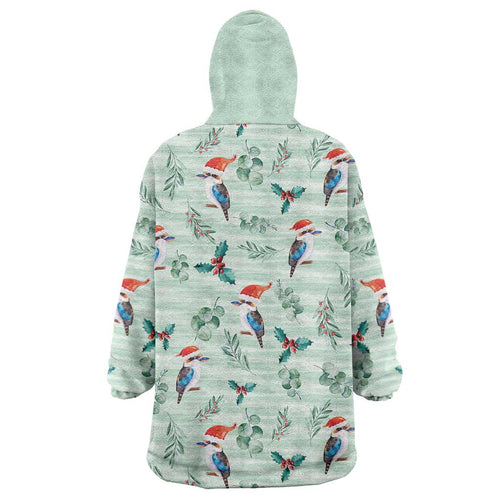 Australia Christmas Wearable Blanket Hoodie Aussie Kookaburra Watercolor Seamless Style - Aussie Hoodie
