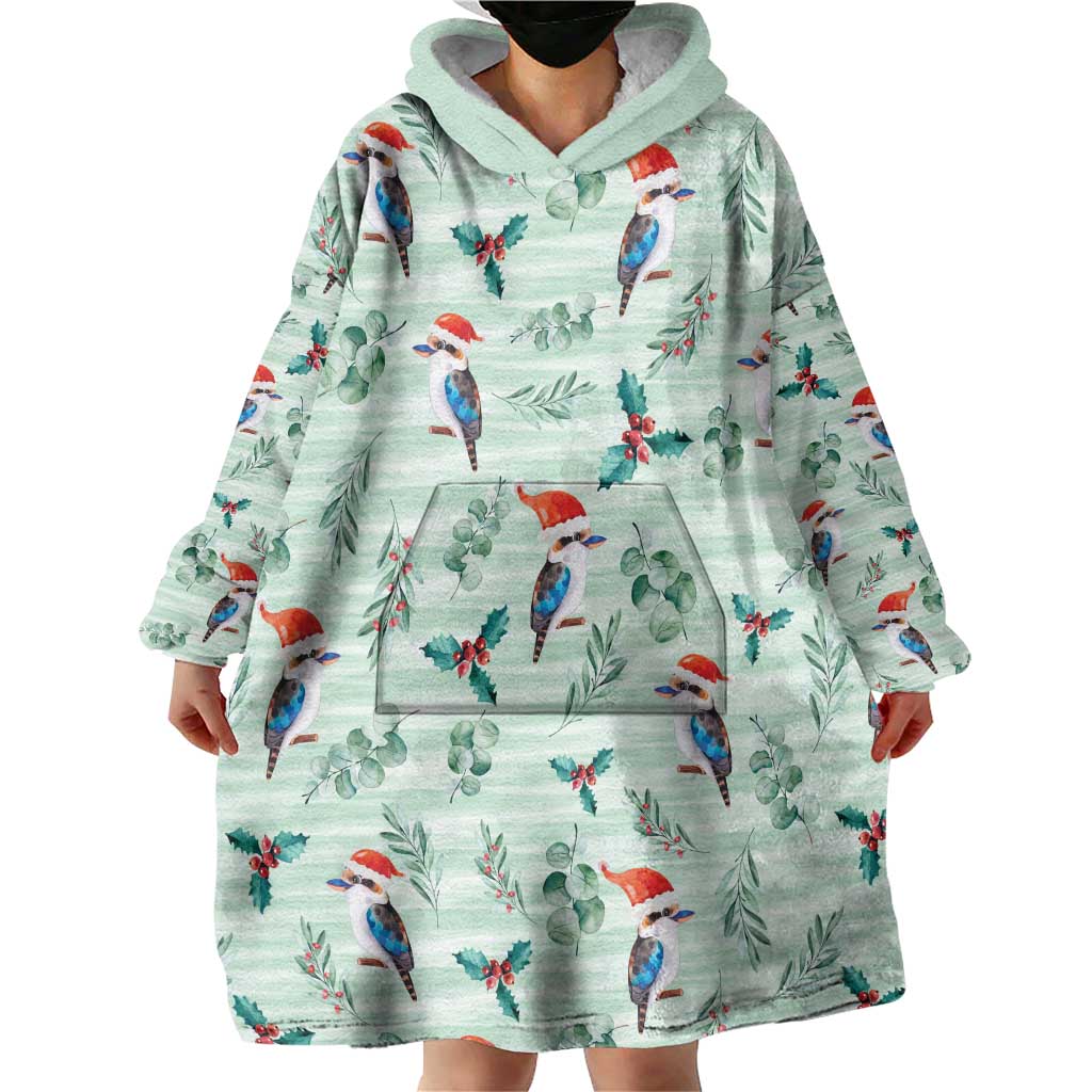 Australia Christmas Wearable Blanket Hoodie Aussie Kookaburra Watercolor Seamless Style - Aussie Hoodie