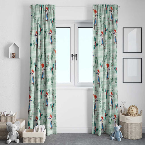 Australia Christmas Window Curtain Aussie Kookaburra Watercolor Seamless Style - Aussie Hoodie