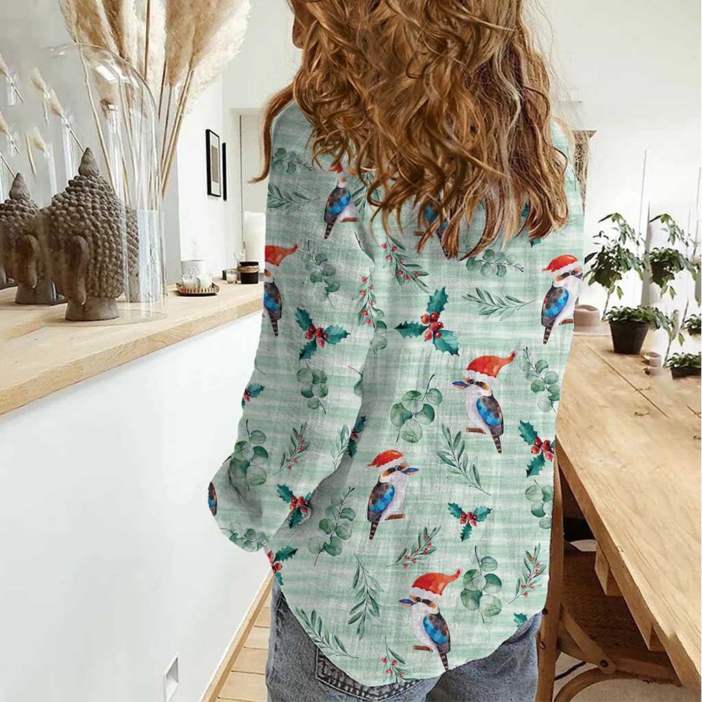 Australia Christmas Women Casual Shirt Aussie Kookaburra Watercolor Seamless Style - Aussie Hoodie