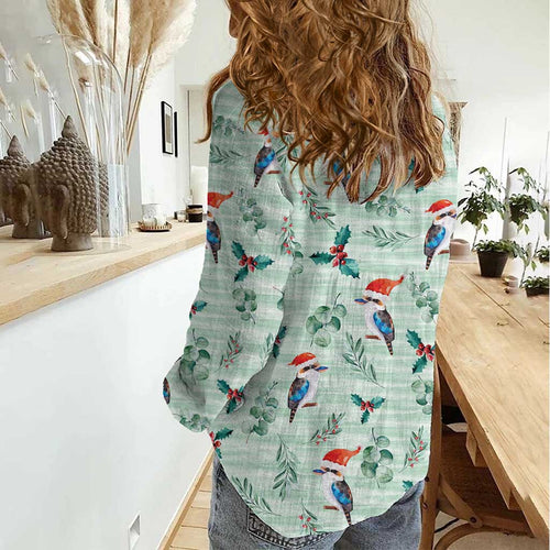 Australia Christmas Women Casual Shirt Aussie Kookaburra Watercolor Seamless Style - Aussie Hoodie