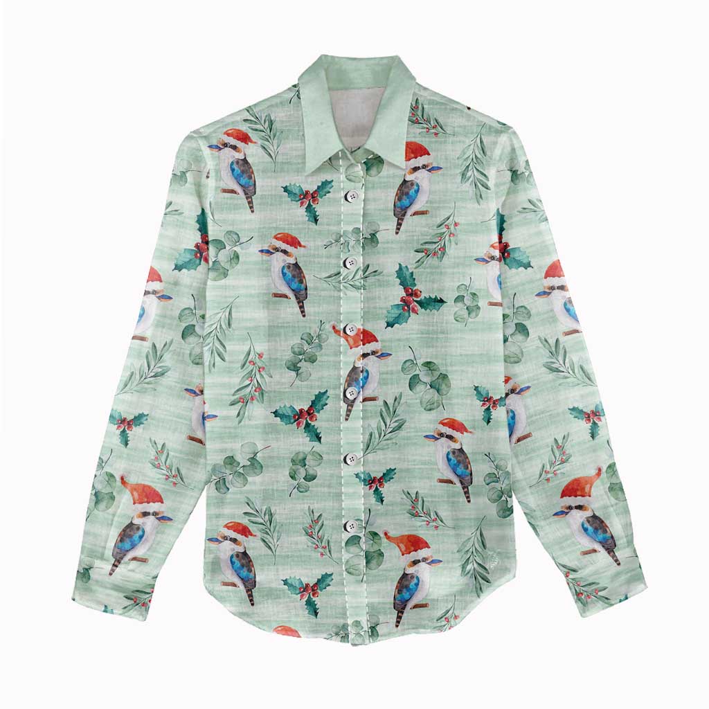 Australia Christmas Women Casual Shirt Aussie Kookaburra Watercolor Seamless Style - Aussie Hoodie