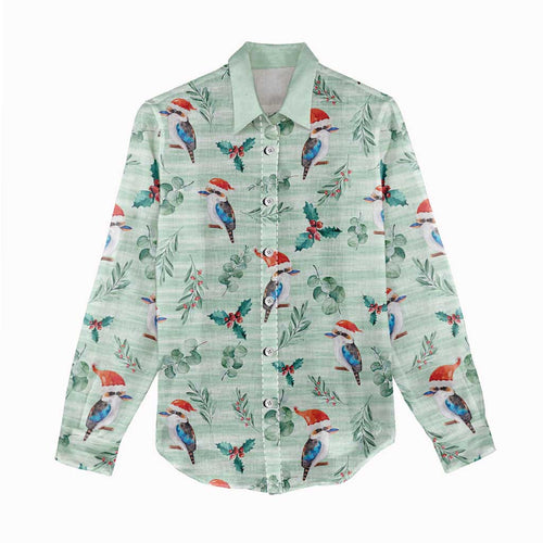 Australia Christmas Women Casual Shirt Aussie Kookaburra Watercolor Seamless Style - Aussie Hoodie