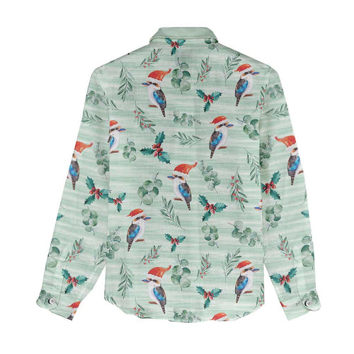 Australia Christmas Women Casual Shirt Aussie Kookaburra Watercolor Seamless Style - Aussie Hoodie