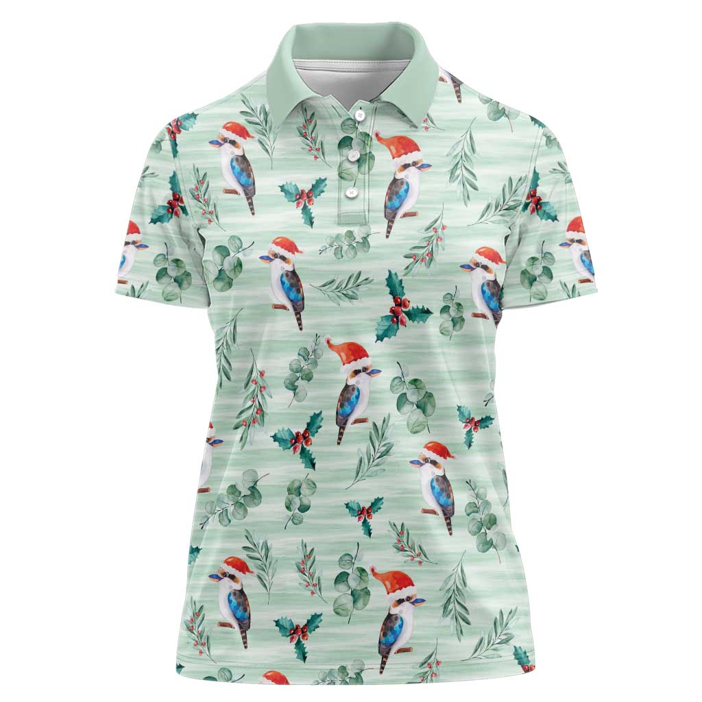 Australia Christmas Women Polo Shirt Aussie Kookaburra Watercolor Seamless Style - Aussie Hoodie