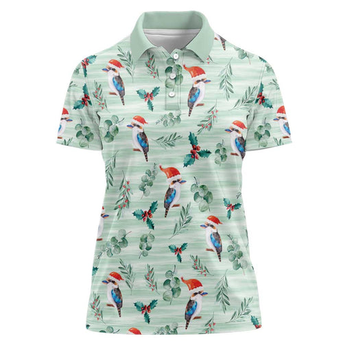 Australia Christmas Women Polo Shirt Aussie Kookaburra Watercolor Seamless Style - Aussie Hoodie