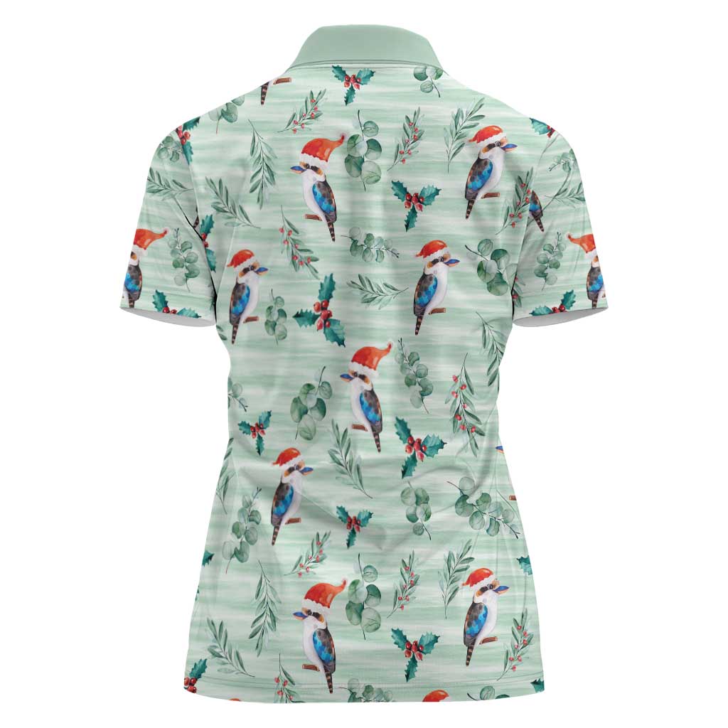 Australia Christmas Women Polo Shirt Aussie Kookaburra Watercolor Seamless Style - Aussie Hoodie