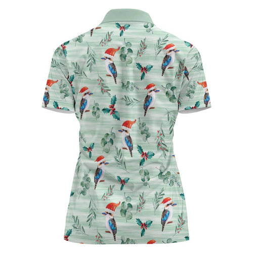 Australia Christmas Women Polo Shirt Aussie Kookaburra Watercolor Seamless Style - Aussie Hoodie