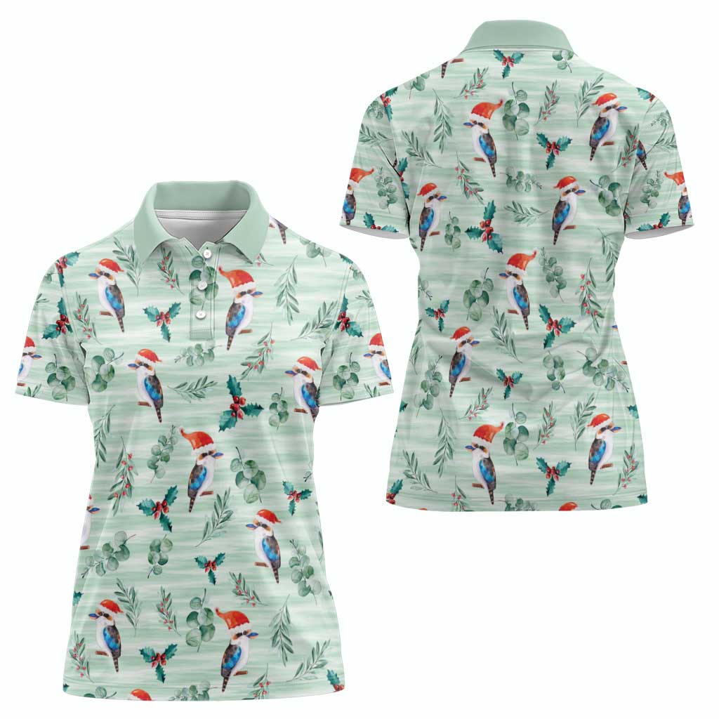Australia Christmas Women Polo Shirt Aussie Kookaburra Watercolor Seamless Style - Aussie Hoodie