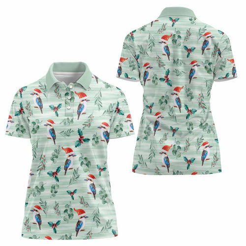 Australia Christmas Women Polo Shirt Aussie Kookaburra Watercolor Seamless Style - Aussie Hoodie