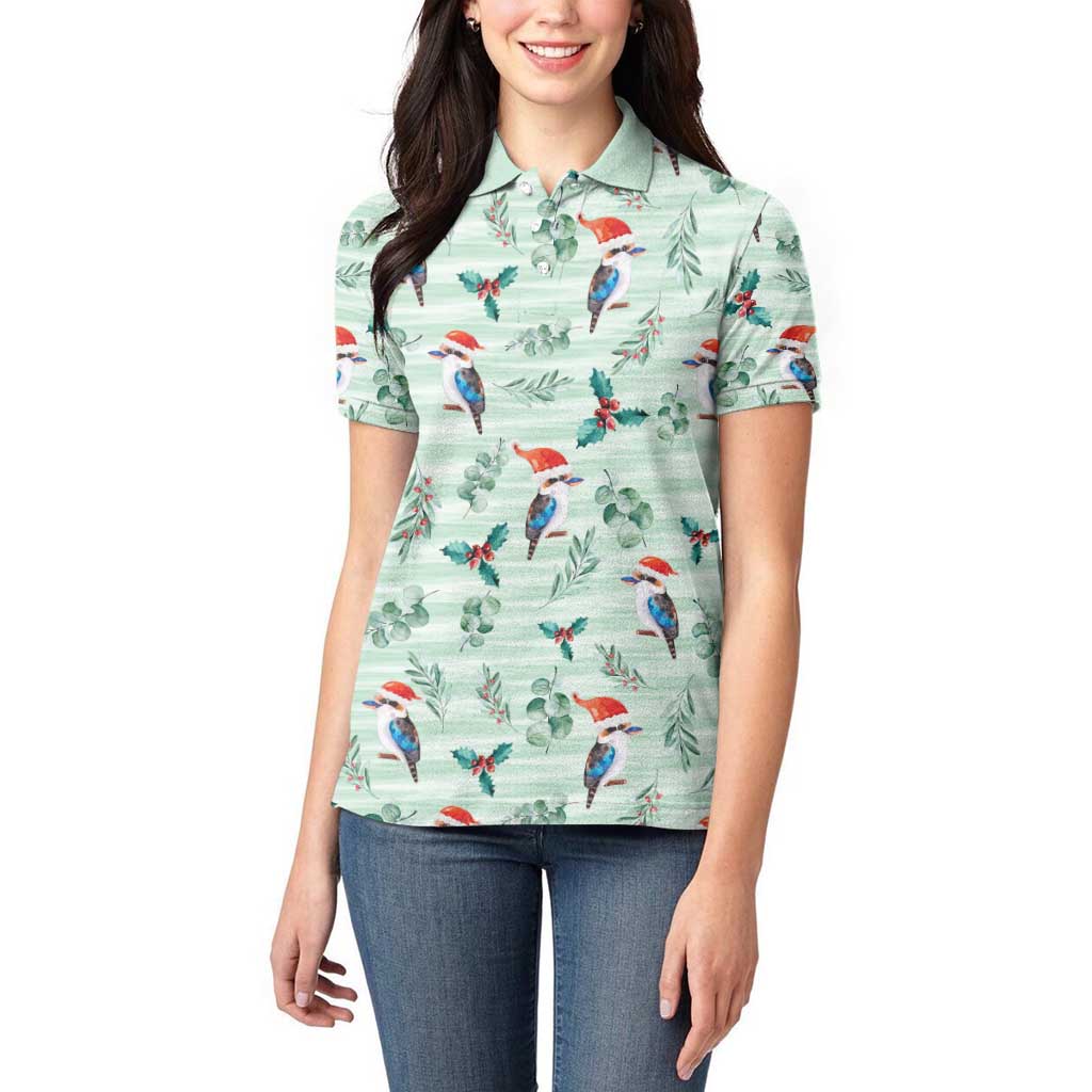 Australia Christmas Women Polo Shirt Aussie Kookaburra Watercolor Seamless Style - Aussie Hoodie