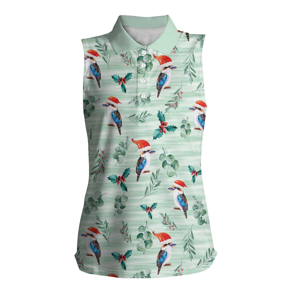 Australia Christmas Women Sleeveless Polo Shirt Aussie Kookaburra Watercolor Seamless Style - Aussie Hoodie