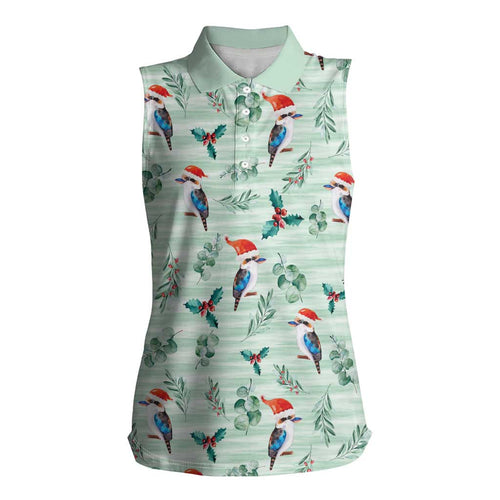 Australia Christmas Women Sleeveless Polo Shirt Aussie Kookaburra Watercolor Seamless Style - Aussie Hoodie