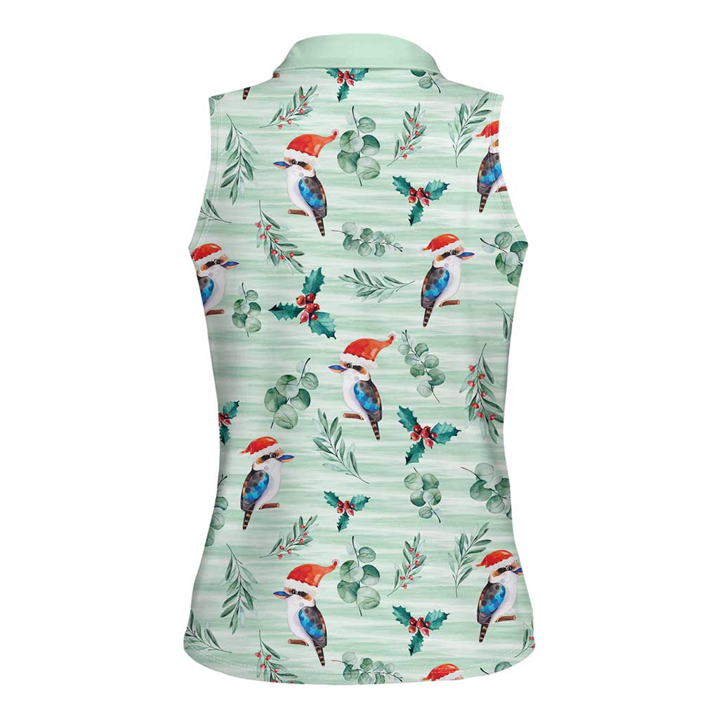 Australia Christmas Women Sleeveless Polo Shirt Aussie Kookaburra Watercolor Seamless Style - Aussie Hoodie