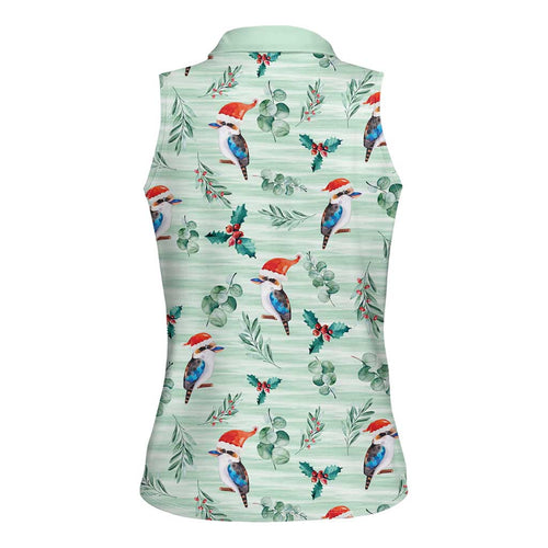 Australia Christmas Women Sleeveless Polo Shirt Aussie Kookaburra Watercolor Seamless Style - Aussie Hoodie