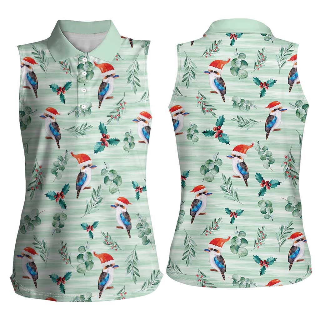 Australia Christmas Women Sleeveless Polo Shirt Aussie Kookaburra Watercolor Seamless Style - Aussie Hoodie