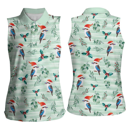 Australia Christmas Women Sleeveless Polo Shirt Aussie Kookaburra Watercolor Seamless Style - Aussie Hoodie