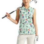Australia Christmas Women Sleeveless Polo Shirt Aussie Kookaburra Watercolor Seamless Style - Aussie Hoodie
