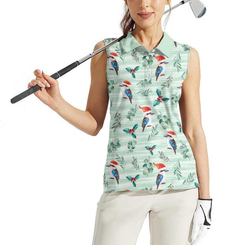 Australia Christmas Women Sleeveless Polo Shirt Aussie Kookaburra Watercolor Seamless Style - Aussie Hoodie
