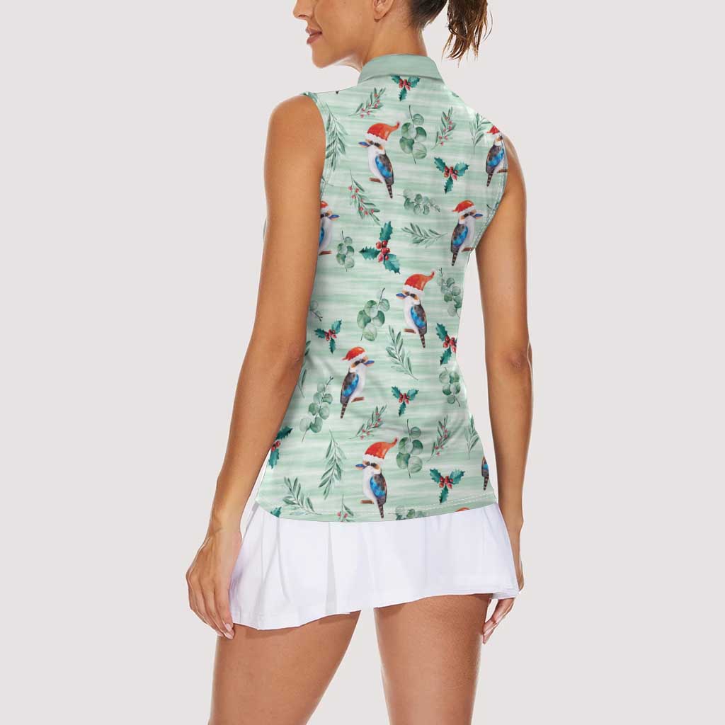 Australia Christmas Women Sleeveless Polo Shirt Aussie Kookaburra Watercolor Seamless Style - Aussie Hoodie