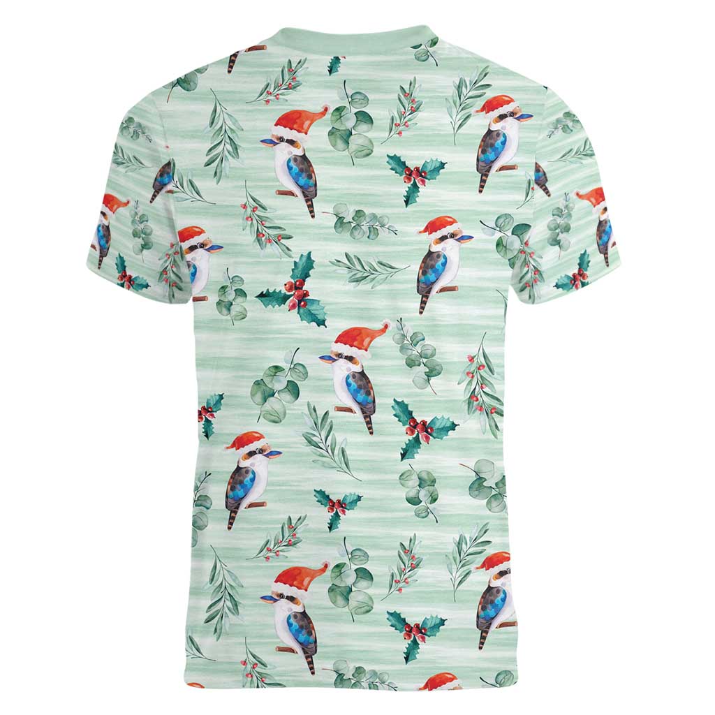 Australia Christmas Women V-Neck T-Shirt Aussie Kookaburra Watercolor Seamless Style - Aussie Hoodie