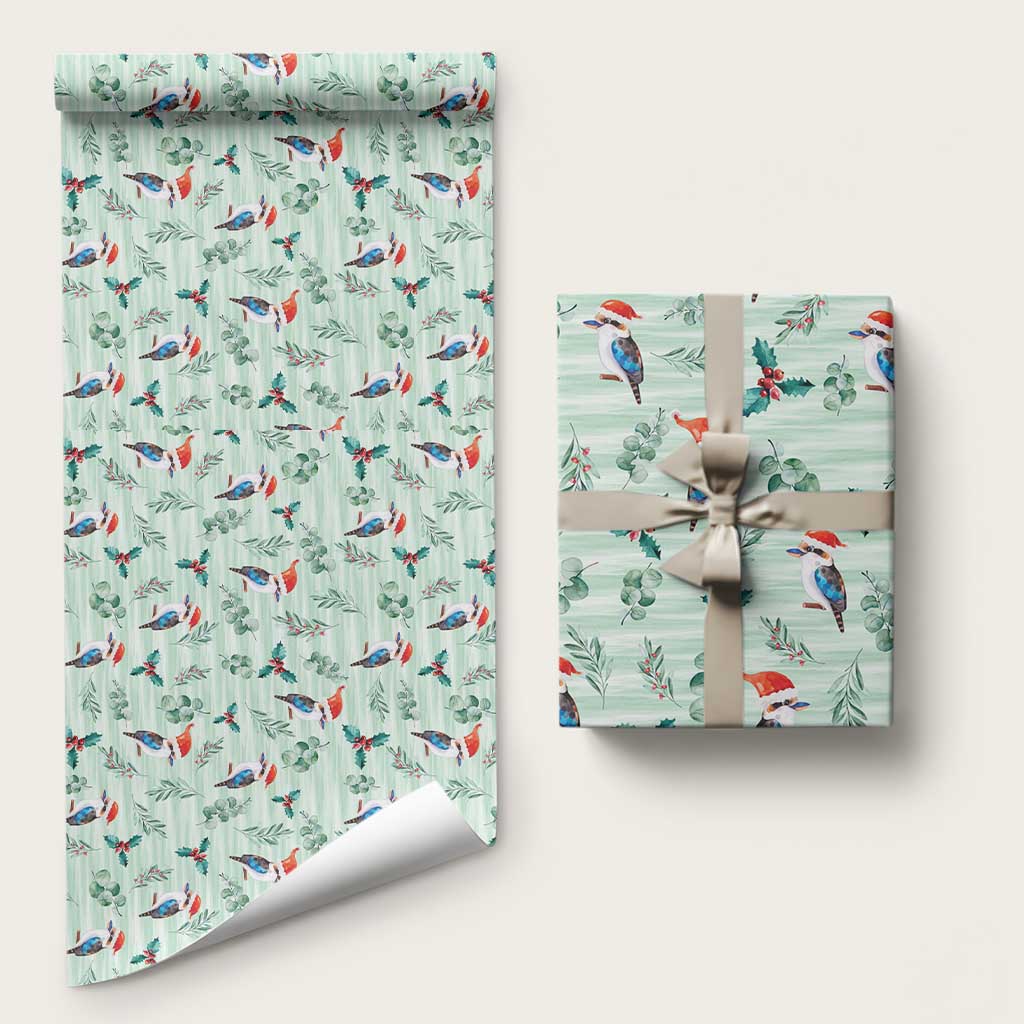 Australia Christmas Wrapping Paper Aussie Kookaburra Watercolor Seamless Style - Aussie Hoodie