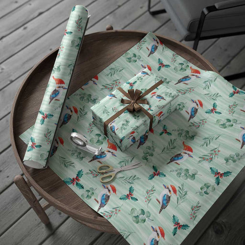 Australia Christmas Wrapping Paper Aussie Kookaburra Watercolor Seamless Style - Aussie Hoodie