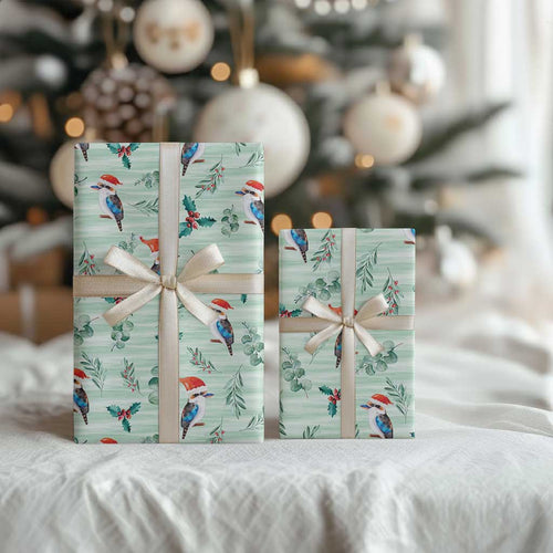 Australia Christmas Wrapping Paper Aussie Kookaburra Watercolor Seamless Style - Aussie Hoodie