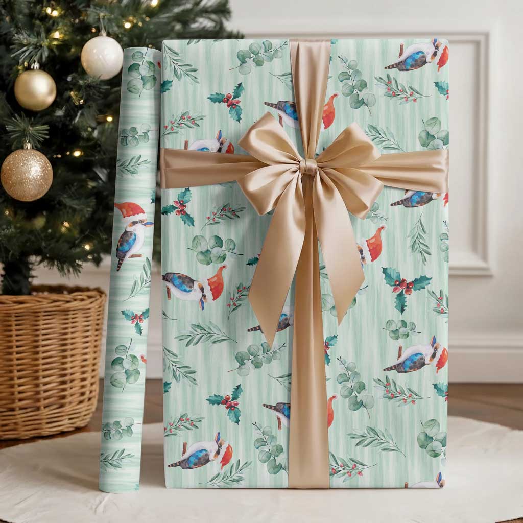 Australia Christmas Wrapping Paper Aussie Kookaburra Watercolor Seamless Style - Aussie Hoodie