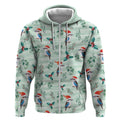 Australia Christmas Zip Hoodie Aussie Kookaburra Watercolor Seamless Style - Aussie Hoodie
