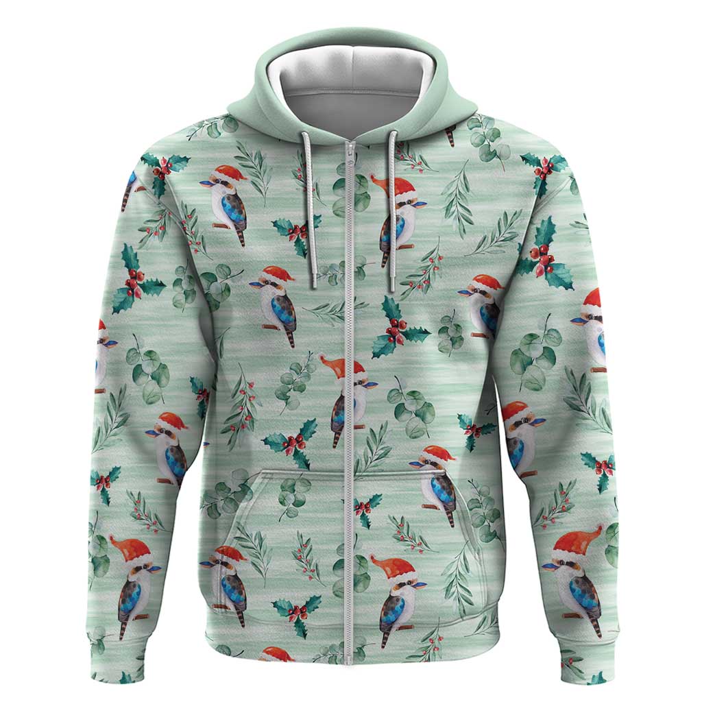 Australia Christmas Zip Hoodie Aussie Kookaburra Watercolor Seamless Style - Aussie Hoodie
