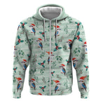 Australia Christmas Zip Hoodie Aussie Kookaburra Watercolor Seamless Style - Aussie Hoodie