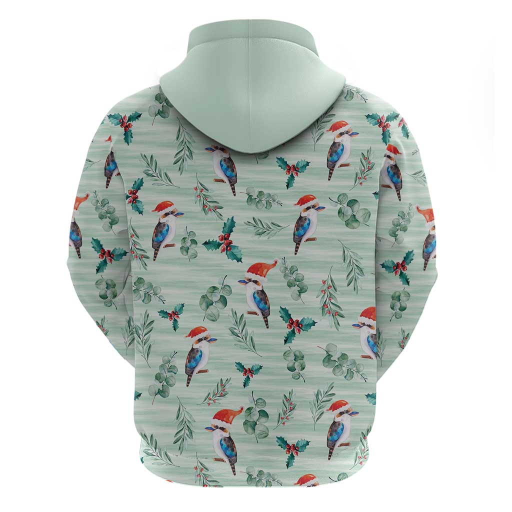 Australia Christmas Zip Hoodie Aussie Kookaburra Watercolor Seamless Style - Aussie Hoodie